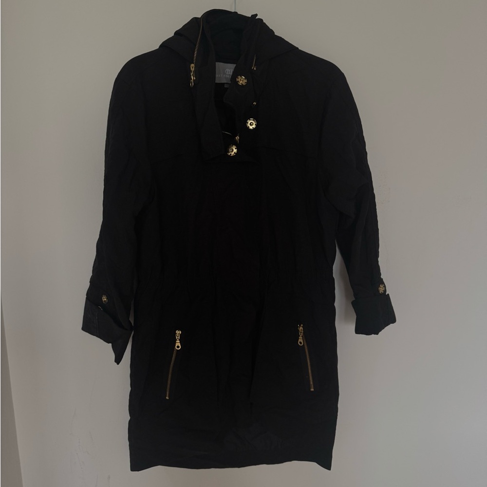 Tart Collections Black Hooded Trench Coat with Gold Hardware